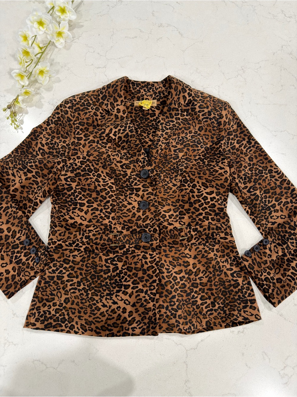 Leopard Print Button-Front Women's Blazer - Brown/Black